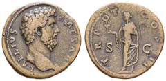Fritz Taeger Collection Antike Römer Münzen Römische Kaiserzeit Aelius, 136-138, Sesterz (25,68g), Rom. Av: Büste nach rechts, darum Umschrift. Rev: Spes mit Blume nach links, darum "TR POT COS II". R
