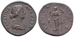 Fritz Taeger Collection Antike Römer Münzen Römische Kaiserzeit Faustina Junior, 161-175, Sesterz (26,95g), Rom. Av: Büste nach rechts, darum Umschrift. Rev: Stehende Fecunditas mit Langzepter nach re