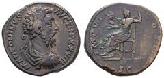 Fritz Taeger Collection Antike Römer Münzen Römische Kaiserzeit Marcus Aurelius, 161-180, Sesterz (29,54g), Rom. Av: Büste nach rechts, darum Umschrift. Rev: Thronender Jupiter mit Victoria nach links