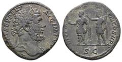 Fritz Taeger Collection Antike Römer Münzen Römische Kaiserzeit Septimius Severus, 193-211, Sesterz (24,30g), Rom. Av: Büste nach rechts, darum Umschrift. Rev: Stehende Roma bekränzt Severus, darum "D