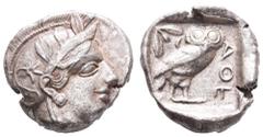 Antiquity Antike Griechen Attika Athen, Tetradrachme (16,78g), 403-365 v. Chr.. Av: Athenakopf mit attischem Helm nach rechts. Rev: Eule nach rechts, dahinter Ölzweig und Mondsichel. Svoronos Tf. 15/1