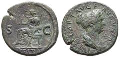 Antiquity Antike Römer Münzen Römische Kaiserzeit Julia Titi, 79-91, Dupondius (12,64g), Rom, geprägt unter Titus. Av: Büste nach rechts, darum Umschrift. Rev: Sitzende Vesta mit Palladium und Zepter 