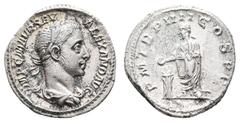 Antiquity Antike Römer Münzen Römische Kaiserzeit Severus Alexander, Denar (3,83 g), 225, Rom. Av.: Belorbeerte Büste nach rechts, in Umschrift: IMP C M AVR SEV - ALEXAND AVG. Rev.: Der belorbeerte un