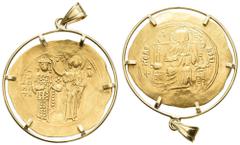 Antike Münzen Antike Byzanz Johannes II. Komnenos, Hyperpyron (6,70g), 1118-1143, Konstantinopel. Av: Thronender Christus von vorn. Rev: Stehende Maria und Kaiser mit Patriarchenkreuz von vorn. Sear 1