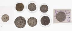 Münzen Mittelalter Münzen Mittelalter Ausland Lot von neun mittelalterlichen Münzen. Dabei u.a. ein Denar der Republik Genua (1139-1339), ein Denier Tournois der Kreuzfahrerstaaten und ein Denar der M