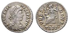 Ancient Coins Antike Römer Münzen Römische Kaiserzeit Gratianus, 367-383, Siliqua (2,18g), Trier. Av: Büste nach rechts, darum Umschrift. Rev: Sitzende Roma mit Victoria auf Globus nach links, darum "