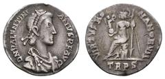 Ancient Coins Antike Römer Münzen Römische Kaiserzeit Valentinianus II., 375-392, Siliqua (1,82g), Trier. Av: Büste nach rechts, darum Umschrift. Rev: Sitzende Roma mit Victoria auf Globus nach links,