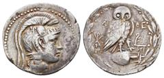 Münzen Antike Münzen Antike Griechen ATTIKA, Athen, Tetradrachme (16,56g), ca.172/171 v. Chr. Av: Athenakopf mit attischem Helm nach rechts. Rev: Eule auf Amphore nach rechts. Thompson 253, Svoronos T