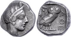 Ancient Coins Attika Athen, Tetradrachme (16,65g), ca. 440 v. Chr. Av: Athenekopf mit attischem Helm nach rechts. Rev: Eule nach rechts, dahinter Ölzweig und Mondsichel. Ss. Attica Athen, tetradrachm 