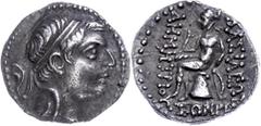 Ancient Coins Seleukidien Drachme (4,00g), 162-150 v. Chr., Demetrios I. Soter., Ekbatana. Av: Kopf nach rechts. Rev: Sitzender Apollon auf Omphalos nach links. SC 1735, vz. Seleucid (Empire or Kingdo