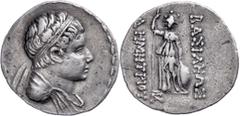 Ancient Coins Baktrien Tetradrachme (16,64g), 150-145 v. Chr., Demetrios II. Av: Büste nach rechts. Rev: Stehende Athena mit Schild und Speer von vorn. Etwas bearbeitet/Kratzer, ss. Bactria Tetradrach
