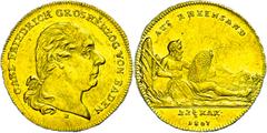 German States 1800 - 1871 Baden Dukat (Rheingolddukat), 1806, Karl Friedrich, Fb. 148, min. wellig, kl. Kr., f. vz. Auflage nur 972 Stück! Baden Ducat (Rhine gold ducat), 1806, Karl Friedrich, Fb. 148