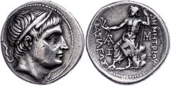 Ancient Coins Makedonien Tetradrachme (16,84g), ca. 292-291 v. Chr., Demetrios I. Poliorketes., Amphipolis. Av: Kopf nach rechts. Rev: Sitzender Poseidon mit Dreizack nach links. SNG Alpha Bank 949, s