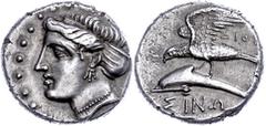 Ancient Coins Paphlagonien Sinope, Drachme (5,00g), ca. 330-300 v. Chr., Magistrat Dionysios. Av: Nymphenkopf nach links. Rev: Adler mit ausgebreiteten Schwingen auf Delphin nach links, f. vz. Mit Unt