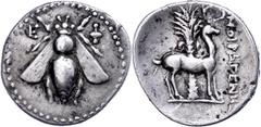 Ancient Coins Ionien Ephesos, Drachme (4,08g), 202-133 v. Chr. Av: Biene. Rev: Stehender Hirsch nach rechts, dahinter Palme, rechts Name des Magistraten. Vgl. SNG ANS 1846-1851, ss. Mit Unterlegzettel