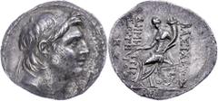 Ancient Coins Seleukidien Tetradrachme (16,22g), ca. 154-153 v. Chr., Demetrios I. Soter, Antiochia am Orontes. Av. Kopf nach rechts, darum Kranz. Rev: Thronende Tyche mit Füllhorn nach links. SC 1649