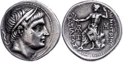 Ancient Coins Makedonien Tetradrachme (16,84g), ca. 292-291 v. Chr., Demetrios I. Poliorketes., Amphipolis. Av: Kopf nach rechts. Rev: Sitzender Poseidon mit Dreizack nach links. SNG Alpha Bank 949, s