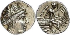 Ancient Coins Euboia Histiaea, Tetrobol (2,27g), ca. 300-146 v. Chr.. Av: Meandenkopf nach rechts. Rev: Sitzende Nymphe Histiaea auf Schiff nach rechts. SNG Cop. 517ff., vz. Aus einer rheinischen Priv