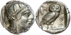 Ancient Coins Attika Athen, Tetradrachme (17,20g), ca. 415 v. Chr. Av: Athenekopf mit attischem Helm nach rechts. Rev: Eule nach rechts, dahinter Ölzweig und Mondsichel. Svoronos Tf. 13, Nr. 3-11, vz.