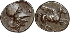 Ancient Coins Korinth Stater (8,13g), 405-345 v. Chr. Av: Pegasos nach rechts. Rev: Athenakopf mit korinthischem Helm nach rechts, darüber Delphin. BMC 387, dunkle Patina, f. vz. Aus einer rheinischen