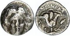 Ancient Coins Karien Rhodos, Hemidrachme (1,13g), um 304-189 v. Chr.. Av: Helioskopf im Dreiviertelprofil nach rechts. Rev: Rosenblüte mit Trieb. SNG von Aulock 2817 var., ss. Aus einer rheinischen Pr