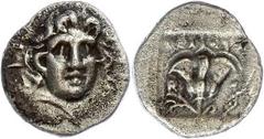 Ancient Coins Karien Rhodos, Hemidrachme (1,23g), um 125-88 v. Chr.. Av: Helioskopf mit Strahlenkrone von vorn. Rev: Rosenblüte mit Trieb. SNG von Aulock 2829ff., ss. Aus einer rheinischen Privatsamml