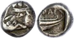 Ancient Coins Lykien Phaselis, 1/3 Stater (3,53g), ca. 450 v. Chr.. Av: Eberprotome nach links. Rev: Galeere nach rechts. SNG von Aulock 4394, ss. Aus einer rheinischen Privatsammlung. Erworben in den