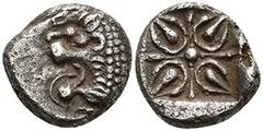 Ancient Coins Ionien Milet, Diobol (1,01g), 6. Jh. v. Chr. Av: Löwenprotome nach links. Rev: Incuses Blütenornament. Vgl. SNG von Aulock 2081, ss. Aus einer rheinischen Privatsammlung. Erworben in den