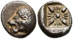 Ancient Coins Ionien Milet, Diobol (1,17g), 6. Jh. v. Chr. Av: Löwenprotome nach links. Rev: Incuses Blütenornament. SNG von Aulock 2081, ss. Aus einer rheinischen Privatsammlung. Erworben in den 1980