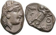 Ancient Coins Attika Athen, Tetradrachme (16,94g), ca. 3 Jh. v. Chr. Av: Athenekopf mit attischem Helm nach rechts. Rev: Eule nach rechts, dahinter Ölzweig und Mondsichel. Knapper Schrötling, ss-vz. A