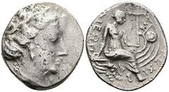 Ancient Coins Euboia Histiaea, Tetrobol (2,24g), ca. 300-146 v. Chr.. Av: Meandenkopf nach rechts. Rev: Sitzende Nymphe Histiaea auf Schiff nach rechts. SNG Cop. 517ff., ss. Aus einer rheinischen Priv