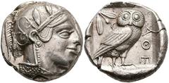 Ancient Coins Attika Athen, Tetradrachme (17,20g), ca. 415 v. Chr. Av: Athenekopf mit attischem Helm nach rechts. Rev: Eule nach rechts, dahinter Ölzweig und Mondsichel. Svoronos Tf. 13, Nr. 3-11, vz.
