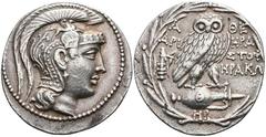 Ancient Coins Attika Athen, Tetradrachme (16,81g), ca. 136/135 v. Chr. Av: Athenakopf mit attischem Helm nach rechts. Rev: Eule auf Amphore nach rechts. Thompson 337a, ss. Attica Athen, tetradrachm (1