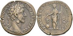 Ancient Coins Münzen Römische Kaiserzeit Commodus, 181-182, Sesterz (25,67g), Rom. Av: Kopf nach rechts, darum "M ANTONINVS COMMODVS AVG". Rev: Stehende Providentia mit Stab über Globus und Zepter nac