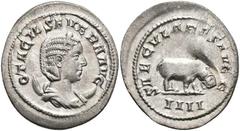 Ancient Coins Münzen Römische Kaiserzeit Otacilia Severa, 244-249, Antoninian (3,53g), Rom. Av: Büste nach rechts, darum Umschrift. Rev: Nilpferd nach rechts, darum "SAECVLARES AVGG - IIII". RIC 116b,