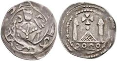 Medieval Coins Münzen Mittelalter Ausland Österreich, Pfennig (0,98g), o.J.(1170-1200), Freisacher Pfennig vom Eriacrnsis-Typ. Av: Brustbild des Bischofs mit Krummstab und Buch von vorn. Rev: Kirchenf