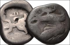 GREEK. Central & Southern Greece. Lot of Two (2) AR Drachms from Elis, Olympia. Includes: Eagle flying right with serpent in beak / Thunderbolt in circular incuse // Eagle flying left with hare in its