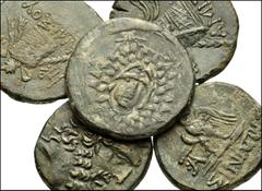 GREEK. Black Sea Region. Lot of Five (5) Æ. All coins: PAPHLAGONIA, Sinope. Laureate head of Zeus right / Eagle standing left on thundebolt, head right (2) // PONTOS, Amisos. Wreathed head of Dionysos