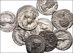 ROMAN. Imperial. Lot of Ten (10) AR Denarii. Includes: Vespasian // Nerva // Trajan // Hadrian // Divus Antoninus Pius // Marcus Aurelius // Commodus, as Caesar // Crispina // Julia Domna // Julia Pau