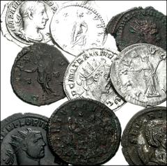 ROMAN. Imperial. Lot of Nine (9) AR Denarii and Antoniniani. Includes: Denarius. Geta, as Caesar // Severus Alexander // Maximinus I // Antoninianus. Trajan Decius // Victorinus // Quintillus // Sever