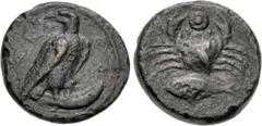 Greek SICILY, Akragas. Circa 415-406 BC. Æ Onkia (16.5mm, 3.64 g, 4h). Eagle standing right, head left, on dead fish / Crab; shield above; below, fish left. Westermark, Coinage, Period III, 996 (O4/R6