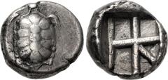 Greek ISLANDS off ATTICA, Aegina. Circa 456/45-431 BC. AR Stater (19mm, 11.45 g, 6h). Contemporary imitation. Land tortoise with segmented shell / Large square incuse with skew pattern within incuse s
