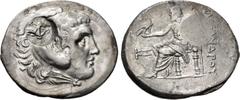 Greek PAMPHYLIA, Perge. Circa 221/0-189/8 BC. AR Tetradrachm (34mm, 16.51 g, 12h). In the name and types of Alexander III of Macedon. Dated CY 27 (195/4 BC). Head of Herakles right, wearing lion skin;