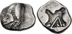 Greek DYNASTS of LYCIA. Uncertain dynast. Circa 500-470/60 BC. AR Stater (22mm, 9.23 g). Forepart of boar left / Incuse square, with semicircles on three sides, triangular device on the other. Müseler