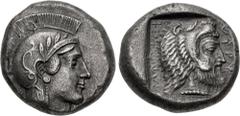 Greek DYNASTS of LYCIA. Kherei. Circa 410-390 BC. AR Stater (17.5mm, 8.30 g, 4h). Telmessos mint. Head of Athena right, wearing crested Attic helmet; [K]H (in Lycian) behind and on neck guard / Bearde