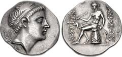 Greek SELEUKID EMPIRE. Antiochos Hierax. Circa 242-227 BC. AR Tetradrachm (30mm, 17.10 g, 12h). Probably Phokaia mint. Diademed head right / BAΣIΛEΩΣ ANT-IOXOY, Apollo, nude, testing arrow in his righ