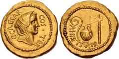 Roman Republican The Caesarians. Julius Caesar. Early 46 BC. AV Aureus (19mm, 8.11 g, 6h). Rome mint; A. Hirtius, praetor. Veiled head of female (Vesta or Pietas?) right; C • CAESAR COS TER around / E