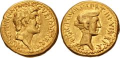 Roman Republican The Triumvirs. Mark Antony and Octavia. Summer-autumn 39 BC. AV Aureus (20mm, 8.02 g, 11h). Athens mint. Bare head of Mark Antony right; M • ANTONIVS • M • F • M • N • AVGVR • IMP • T