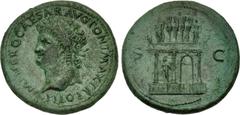 Roman Imperial Nero. AD 54-68. Æ Sestertius (36.5mm, 24.30 g, 7h). Lugdunum (Lyon) mint. Struck circa AD 66. IMP • NERO • CAESAR • AVG • PONT • MAX • TR • POT • P • P, laureate bust left, globe at poi