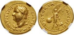 Roman Imperial Vitellius. AD 69. AV Aureus (18.5mm, 7.39 g, 6h). Uncertain Spanish mint (Tarraco?). Struck January to June. Λ VITELLIVS IMP GERMΛN, laureate bust of Vitellius left, globe at point of n